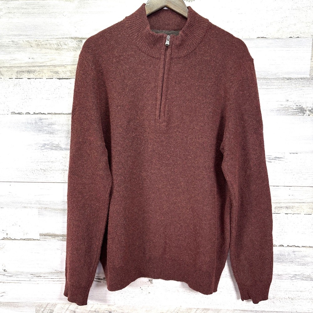 Joseph Abboud Mens Brick Red Marled 1/4 Zip Mock Neck Long Slv Wool Sweater XL